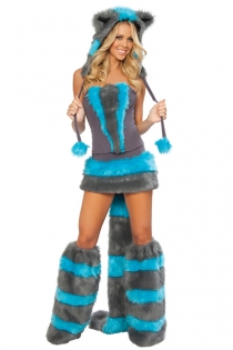 Attractive Tight Body Fitted Bodice Mini Skirt Exqusite Blue Gorgeous Fur Design