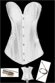 Intimate Victorian White Satin Corset With Steel Bones, Sweetheart Neckline, Front Busk