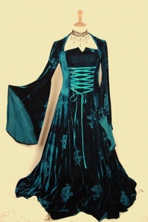 Glossy Dark Green Blue Long Gown Long Sleeve Crisscrossed Mid Top Body Designed Pattern