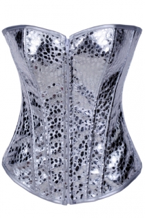 Disco Silver Corset With Textured Pattern and Mild Sweetheart Neckline, Front Zipper