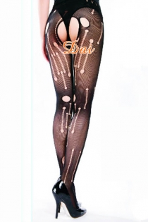 Black Full-Length Stockings With Open Bottom and Circular Ripped-style Cut-out Detailing All Over