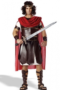 Mighty Gladiator Stylish Men Design Dark Glossy Brown With Golden Patterned Sequence and Red Cape