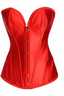 Intimate Victorian Fiery Red Satin Corset With Steel Bones, Sweetheart Neckline, Front Busk