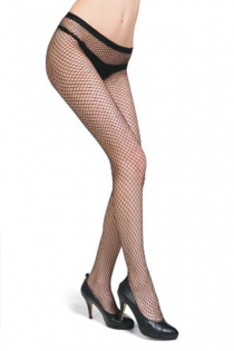 Black Full-Length Large Fishnet Style Stockings With Seamless Design and Solid Black Trim on Waistline