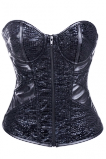 Delicately Wrinkled Black Center Zipped Front Bodice Glossy Pitch-Black Sequence Crisscrossed Ribbony Stylish Back