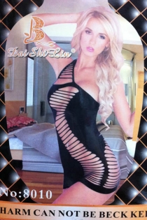 Solid Black One-Shoulder Thigh-Length Bodystocking With Cut-out Detailing on the Front and Back
