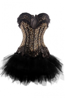 Animal Print Strapless Corset Dress With Bow Detailing and Tutu Net Mini Skirt