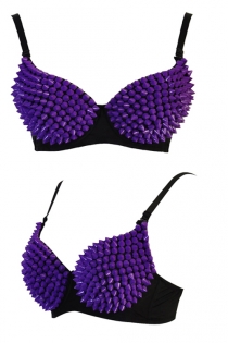 Black Underwire Bra With Purple Spike Studded Cups