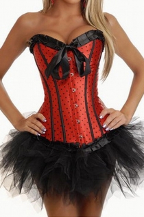 Red Polka Dot Strapless Corset Dress With Tutu Net Mini Skirt