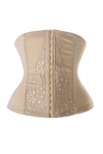 Beige Firm Compression Underbust Waist Cincher Shapewear With Floral Lace Front
