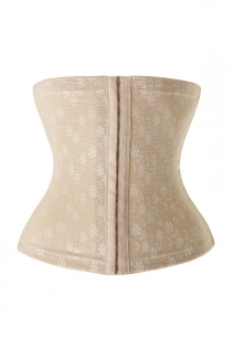 Nude Elastic Jacquard Mesh Underbust Waist Cincher Shapewear With Floral Print