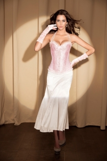 White Luxury Corset With Palest Pink Inset Panels and Ribbon Neck Feature