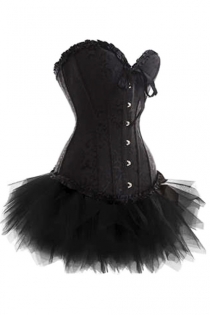 Black Strapless Corset Dress With Inlay Pattern and Tutu Net Mini Skirt