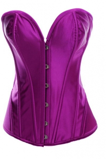 Intimate Victorian Purple Satin Corset With Steel Bones, Sweetheart Neckline, Front Busk