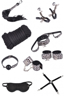 Black BDSM Toys Including Mask, Whip, Handcuffs, Clamps, Gags, and Restraints