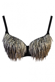 Classic Light Gold Drop-Spike Style Metal Fringe on Black Bra With Two-hook Closure