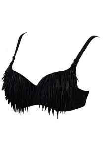 Cabaret Queen Black Drop-Spike Style Fringe Bra With Two Hook Closure