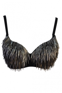 Roman Goddess Bronze Drop-Spike Metal Fringe on Black Bra With Two-hook Closure