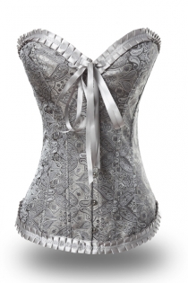 Romantic Grey Waist Cincher Boned Corset With Satin Brocade