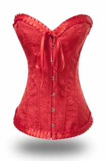 Hot Red Waist Cincher Boned Corset With Satin Brocade