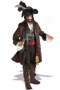 Classy Pirate Costume with Coat and Leather Embellished Hats, Shirt, Sash, Boot Tops
