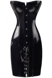 Sexy Black PVC Leatherette Corset Dess with Back Lace-up