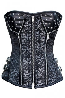 Magnificient Steel Boned Steampunk Corset with Back Lace-up, Studded Cups