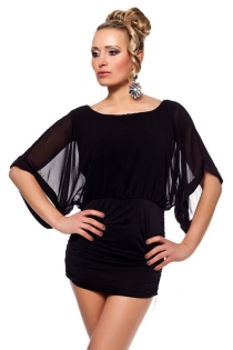 Seductively Fashionable Black Mini Club Dress with Wide Sleeves