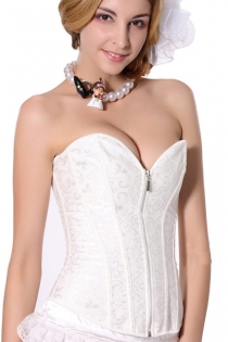 Stunning White Overbust Corset with Convenient Front Zipper Detail