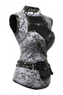 Atomic Lace Steampunk High Neck Corset with Back Lace-up and Jacket