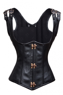 Vintage Style Faux Leather Steampunk Underbust Corset with Lace Back