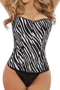 Sexy Zebra Printed Corset with Front Hook and Eye Closure, G-string