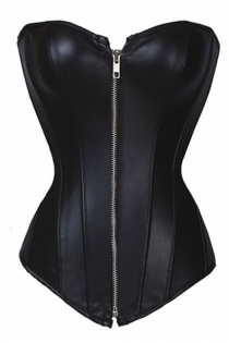 Black Leatherette Corset with Zipper Front