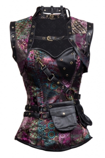 Exquisite Purple Steampunk High Neck Corset With Back Lace-up and Jacket