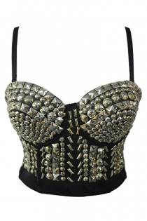 Black Strappy Corset With Gloden Sequins Embellishments and Adjustable Back Hook and Eye Closure