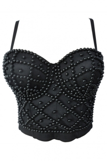 Black Strappy Beaded Corset With Underwire and Adjustable Back Hook and Eye Closure