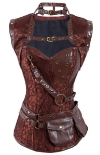 All Buckled Up Leather Corset With Printed Satin, Gold Detailing and Pockets