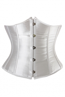 Essential White Satin Waist Training Underbust Corset With Simmering Effect for Every Occasion, Front Busk