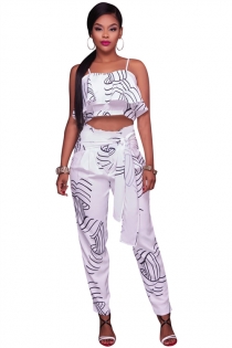 Siamese white digital printing fake two-piece