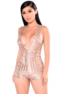 Deep V sequins package hip Slim sleeveless jumpsuit