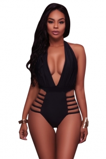 Black Halter One Piece Swimsuit Bikini