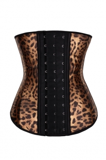 Brown Leopard Sport Latex Rubber Steel Boned Waist Trainer Cincher Underbust Corset