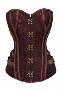 Plus Size Brown Brocade Gothic Corset Tops Overbust Bustiers With Front Buckles