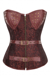 Women Plus Size Brown Brocade Corset Top Gothic Steampunk Corsets