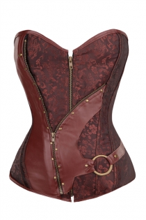 Plus Size Brown Gothic Steampunk Corset Tops Overbust Corset Training With Front Zipper