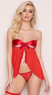 Slutty Red Sheer Open Bust Babydoll With G-strings