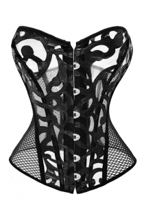 Sexy Black Plus Size Faux Leather & Fishnet Overbust Corset