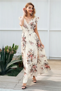 Ruffle backless bow print long dress Women v neck tie up summer dress female Casual beach chic boho maxi dress vestidos