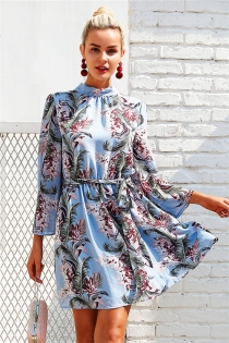 Backless lace up summer dress women Flare sleeve floral print chiffon dress Beach casual short dress robe femme 2018