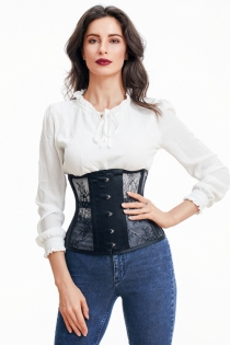 Breathable thin mesh steel bone black underbust corset waist trainning corset slim bustier